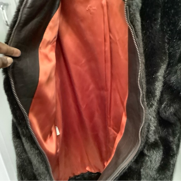 VTG Jordache Brown Faux Fur Full Zip Jacket Knit Sleeve Mock Collar Sz 10/12 - Picture 14 of 15